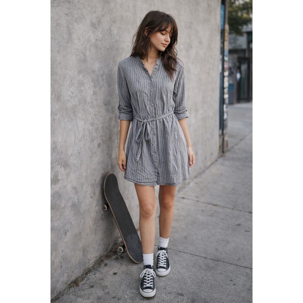 Converse One Star Tie Waist Dress Cotton Striped  Indie Skater 2010s Medium